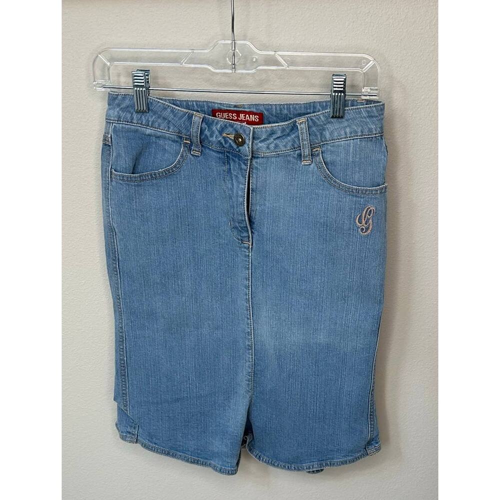 Guess Jeans Skirt Denim Light Wash Flared Hem Initial Detail Womens‎